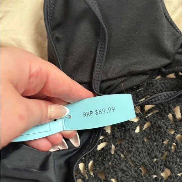 Black One-Piece Swimsuit with Crochet Detail - Picture 5 of 5